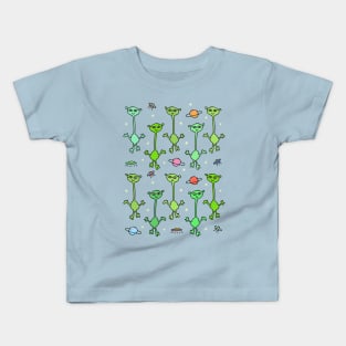 Colorful Aliens in Space Pattern Kids T-Shirt